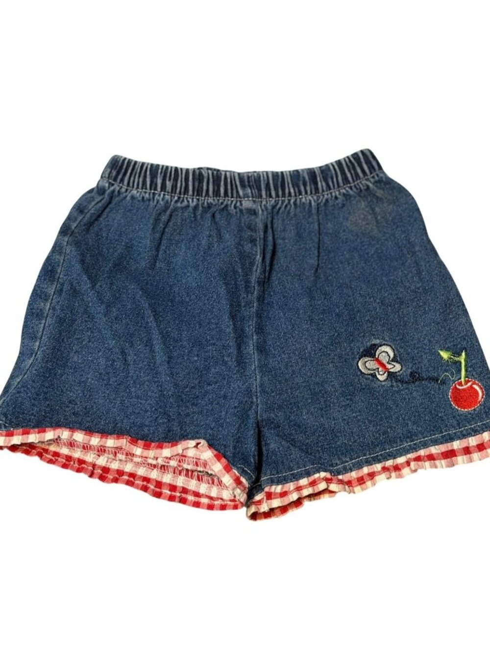 VTG Classic Girls’ Size 6 Denim Shorts 9x10 Ruffle Cherry Butterfly Embroidered‎